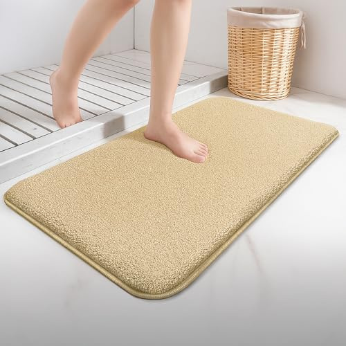 VOUNOT® Alfombra de Baño Antideslizante 40 x 60 cm, Alfombrilla Súper Absorbente y Extra Gruesa de Microfibra Lavable a Máquina, Suave y Acolchada, Beige