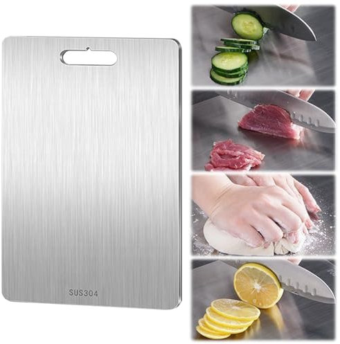 UZSUZZ Planche a Decouper En Titane, Planche à Découper En Acier Inoxydable, Plaque Inox Cuisine, Planche à Découper Double Face Pour Couper Viande, Fruits Et Légumes 33x23.5cm