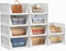 Wardrobe Storage Organiser Storage Baskets, 10 Pack Folding Storage Boxes, Stackable Storage Drawers Clothes Storage, Plastic Cupboard Organiser Shelves for Bedroom Wardrobe Bathroom