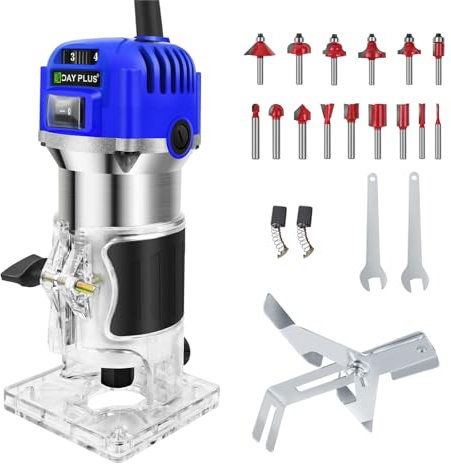 Affleureuse Défonceuse a Bois Électrique 800W,Défonceuse à fil avec 15pcs 1/4 Pinces Bits,6 Vitesses