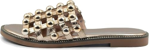 House of Sehrish RGD353 PU Studded Caged Slider Sandals (Rose Gold, UK Footwear Size System, Adult, Women, Numeric, Medium, 8)