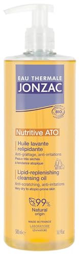 Eau Thermale Jonzac | Huile Lavante Relipidante BIO - NUTRITIVE ATO+| Apaise – Calme les démangeaions | Haute tolérance | Peaux très sèches à tendance atopique | 99% d’origine naturelle | 500 ml