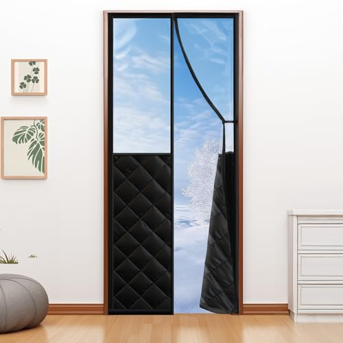 Fillis Magnetic Thermal Protection Curtain, 90 x 200 cm, Thermal Door Curtain, Heat Insulated Thermal Curtain, Windproof and Energy Saving, Cold Protection for Cellar Door, Balcony, Patios, Black