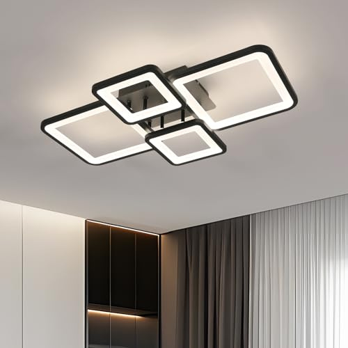 Mckalen Lámpara de Techo LED Moderna, 56W 6300LM Plafon Led Techo Cuadrada Design, Negro Lámpara de Techo para Salon Comedor Cocina Dormitorio Sala de Estudio,Luz Natural 4500K