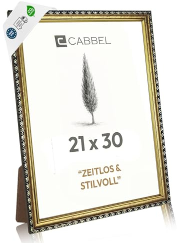 CABBEL fotoram CELI 21x30 cm A4 guld – barock vintage ram antik stil – dekorativ ram med splitterfritt akrylglas – för foto, poster & certifikat – elegant för hem & kontor