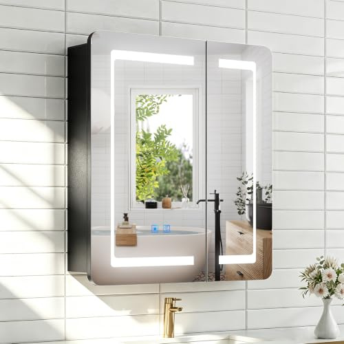 LUMIRRORS® LED Bathroom Mirror Cabinets with Shaver Socket 60x70cm Black
