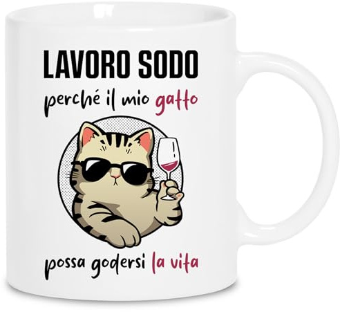 Scuma Tazza Gatto Divertente - Lavoro per il Mio Gatto - Regalo Per Gattara - Tazze con Scritte Simpatiche - Gadget Gatti Donna - Regali Secret Santa Divertenti - Pensierino Natale Colleghe Gattare