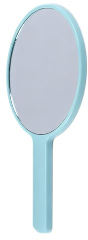 Teron rund handspegel med ergonomiskt handtag, bärbar gör-det-själv sminkspegel för daglig makeup och vård av kvinnor, blå