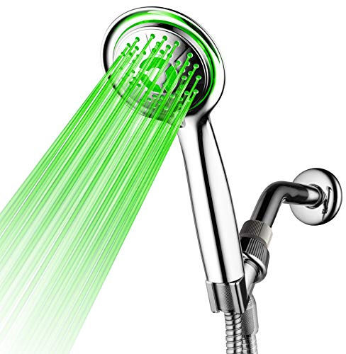 PowerSpa 4-Inch LED Handheld Shower Head with Air Jet LED Turbo Pressure-Boost Nozzle Technology (Premium Chrome)