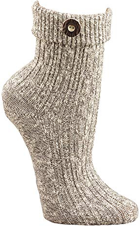 krautwear Herren Damen Trachtenstrümpfe Trachten Umschlag-Söckchen Socken mit Wolle Natur Beige Creme Handgekettelt Oktoberfest Karneval (sil-35-38)