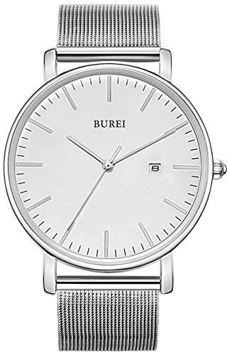 BUREI Herren-Armbanduhren,Minimalistische Analog-Quarz-Uhren für Männer mit Mesh-Band,Geschenke für Männer