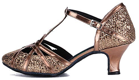 YKXLM Chaussures de Danse Latine Femme Standard Salsa Bachata Paillettes Bout Fermé Chaussures Danse Tango de Salon Talon 5 cm
