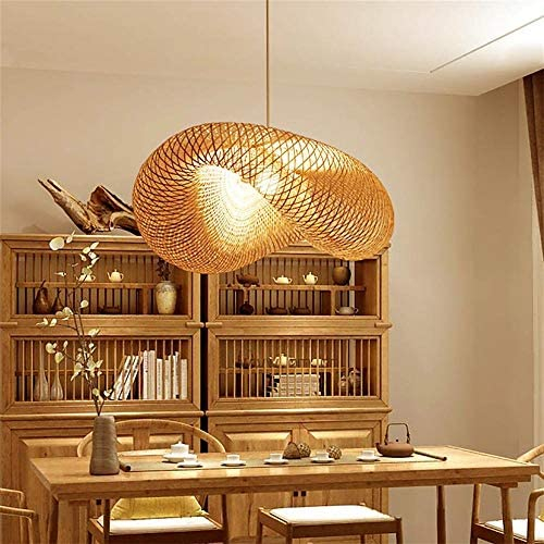 Vintage Pendelleuchte E27 Kronleuchter Retro Industrial Pendellampe Natürlichen Bambus Rattan Gewebt Hängeleuchten Höhenverstellbar Hängelampe Esszimmer Studie Wohnzimmer Cafe Wohnzimmer Lampe,60cm