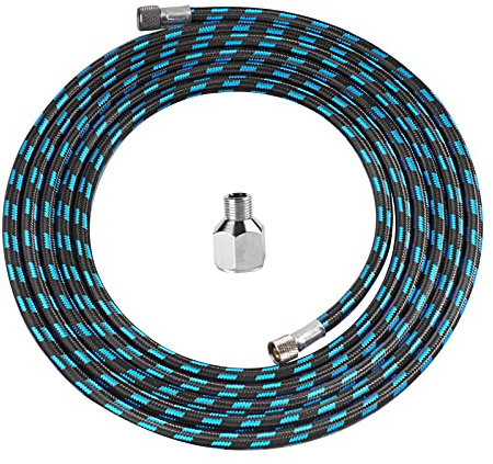 SAGUD Airbrush Hose 10 Foot 3 m Nylon Braided Air Hose with G1/8 Size On Both End and Adapter G1/8 Male to G1/4 Female for Most Airbrush Kit