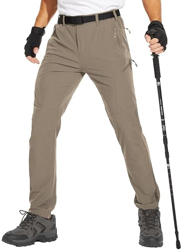 NATUVENIX Pantaloni da trekking da uomo, leggeri, da viaggio, elasticizzati, da lavoro, ad asciugatura rapida, per attività all'aperto, Khaki (cintura inclusa), 40W x 30L