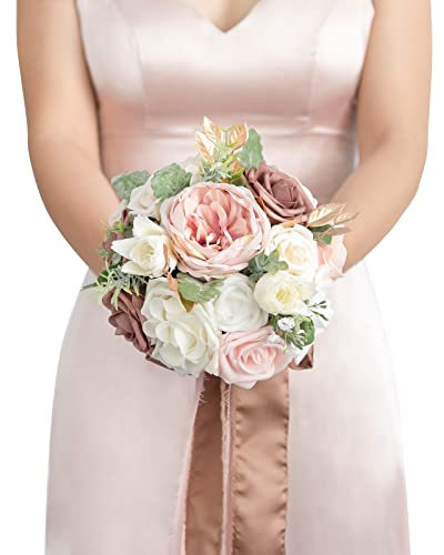 Ling's moment 7 Inch Artificial Flowers Wedding Bouquets for Bridesmaid - Tossing Bouquet - Bridal Bouquet for Wedding Ceremony Anniversary, Bridal Shower and French Rustic Wedding