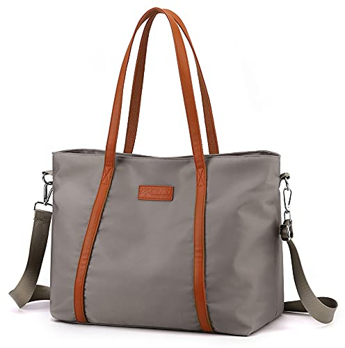 zhongningyifeng Bolsa de transporte para mujer de nailon de 15,6 pulgadas, portátil, bolso de hombro, bolso de mano para trabajo de viaje (Grey)