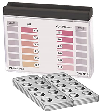 Tester acqua Rapid Metodo di ossigeno attivo pH, con 100 compresse di misurazione, 50 x fenolo rosso e 50 x DPD4, visualizzazione di 12 diversi valori di misurazione