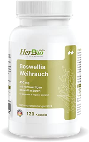 HerbBio Weihrauchkapseln hochdosiert: 450 mg indisches Boswellia Serrata mit 76% Boswelliasäure in jeder Weihrauch Kapsel, Vorrat für 2 Monate, ohne Zusätze deutsche Herstellung