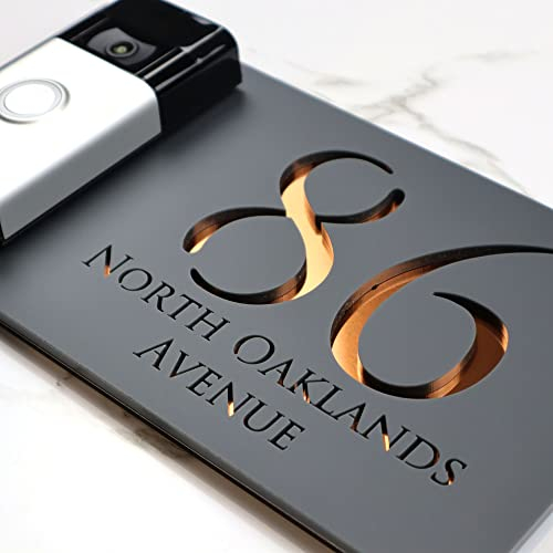 K Smart Sign | Bellissima Video Doorbell house sign for Nest Ring Wifi door bell | Dark Gray - Copper Chrome Mirror | Classic | 300mm x 160mm