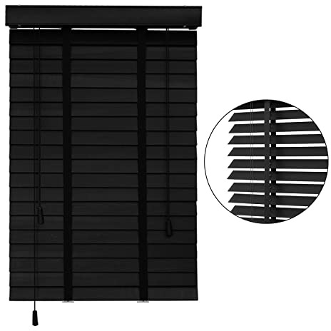 Horizontale Jalousien,Schwarze Holzjalousie Für Türen,Fenster,50mm Breite Lamellenvorhänge,Echtholz Jalousette Mit Klebeband Und Zubehör,Einfach Zu Montierende Jalousetten,W×H-50x130cm/20x51in