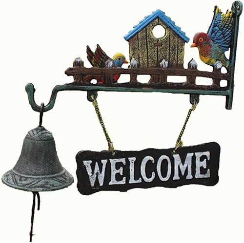 Cast Iron Door Bell, Wall Mounted Antique Doorbell Cast Iron Doorbell Chime welcome Entry Door Bell Antique Doorbell for Decoration Wall Mounted Dinner Bell Vintage Home Garden Decoration Welcome Door