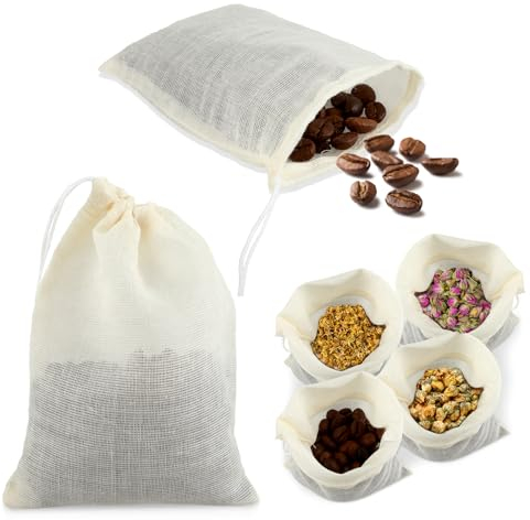 20 PCS Muslin Bags, Reusable Mesh Bags with Drawstring Cotton Reusable Tea Bag for Loose Tea Coffee, Spice, Bone Broth (3 x 4 Inch)