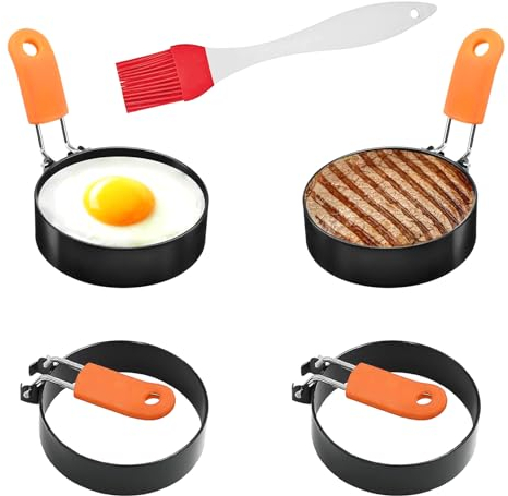 Omevett 4 Pcs Non Stick Egg Rings - Stainless Steel Egg Circles for Frying Pan, Pancakes, McMuffin, Omelettes