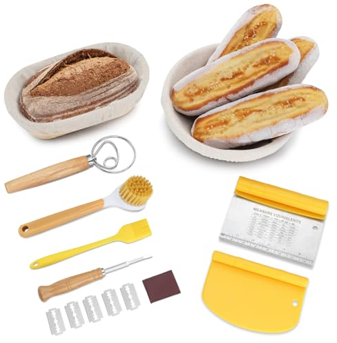 BEWOS Set di Cestini Lievitazione Pane da 9 pezzi, Cestino Lievitazione Pane Ovale da 25 cm e Rotondo da 23 cm, in Rattan Naturale, per la Lievitazione della Pasta