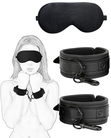MIGULO Leder Handfesseln,Handfessel Bondage Fesseln Handschellen BDSM Handschelle Sexspielzeug mit Augenbinde Fetisch Sex Spielzeug für Paare,Bondage set für Fessel-Spiele