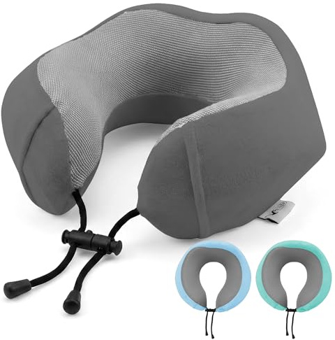 LUGG Travel Memory Foam Neck Pillow with Buckle – Ergonomic Neck Support, Portable & Lightweight, Ideal for Flights and Road Trips (Grey) – 28 x 28 x 4cm