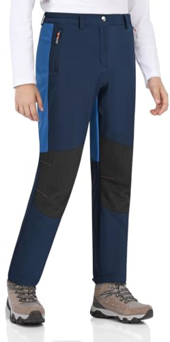 Zoofly Pantalon Ski Enfant Hiver Pantalon Enfant Pantalon Polaire Fille Imperméable Pantalon de Travail Enfant Pantalons Softshell Chaud Garçon Bleu Marine+Bleu Clair 152-158