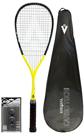 Karakal Carbo Tech 110 Graphite Squash Racket, inc Protective Cover Squash Ball Option (+ Comp Balls)