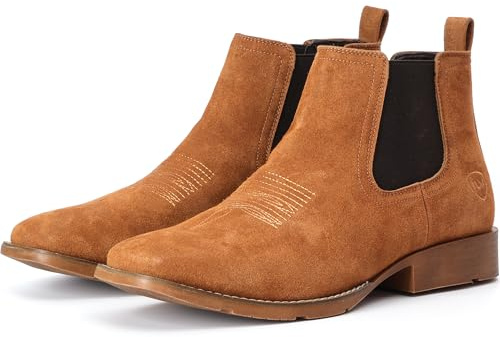 IUV Genuine Cowhide Suede Chelsea Boots For Men Western Boots Ankle Boot Casual Dress Slip On