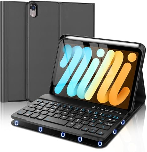 Tangentbord fodral för iPad Mini 7 (A17 Pro) 2024/Mini 6 2021, franska AZERTY avtagbart trådlöst bluetooth-tangentbord för iPad Mini 7/6 8,3 tum, svart