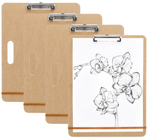 Frcctre 4 Pack 13x17 Inch Sketch Drawing Boards, Portable Wooden Clipboards with Handle and Low-Profile Metal Clip for Sketching, Drawing, Painting, Class Studio Art Supplies