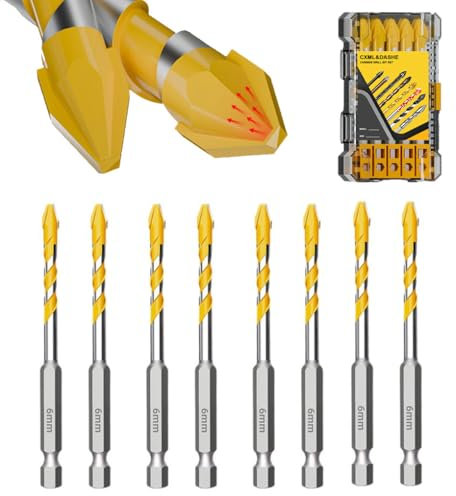 Juego de 8 brocas excéntricas – Brocas de mampostería con punta de carburo para hormigón y azulejos, diseño de cabeza inclinada de alta dureza (1/4 a 6 mm x 8 piezas) brocas hexagonales de perforación