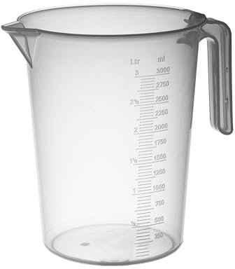 PIAZZA - Jarra graduada profesional de plástico con mango abierto, capacidad 3L, jarra para agua y líquidos alimentarios - Medidor graduado para pesar alimentos con báscula de cocina, fabricada en