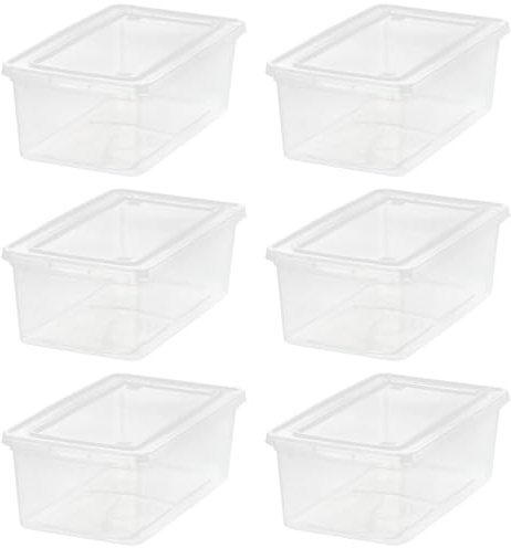 IRIS USA 6-Pack Storage Bins with Lids, 6 Quart - Crystal Clear, Shoe Boxes Stackable Containers Organize Shoes Closet Shelves, Teacher Tools Classroom Organization, Game - BPA-Free Plastic