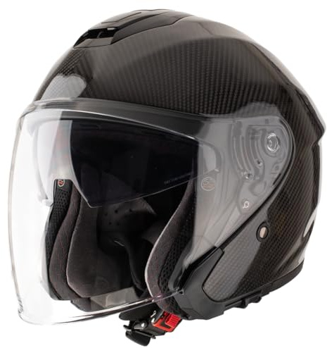 VINZ Bayburt Carbon Jethelm mit Doppelvisier | Leicht & Stark ECE 22.06 Zertifiziert | Roller Helm mit Sonnenblende | Motorradhelm mit Visier | In Gr. XS - XXL - Schwarz