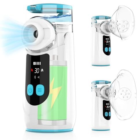 Nebulisateur, Inhalateur pour Bébé Adultes et Enfants, Nebulisateur Portable Rechargeable USB-C, Inhalateur Silencieux avec 2 Masques et Embout Buccal