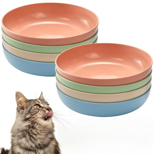 Lot de 8 gamelles pour chat (14 cm) en paille de blé – Idéal pour la nourriture humide/sèche, 4 couleurs, pour chats, chatons et furets (S)