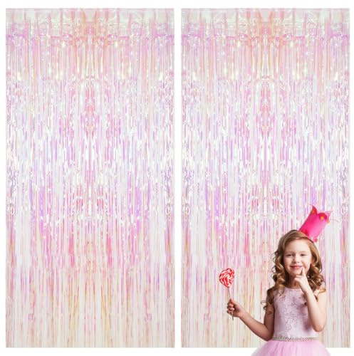 2 Pcs 1mx2m Cortinas Metálicas Rosa de Lámina, Oropel Franjas Decoración Fondo Flecos de Aluminio, Foil Fringe Cortina Fiesta,Cumpleaños Metálica Láminas Reflejos Brillante Pared para Cumpleaños,Bodas