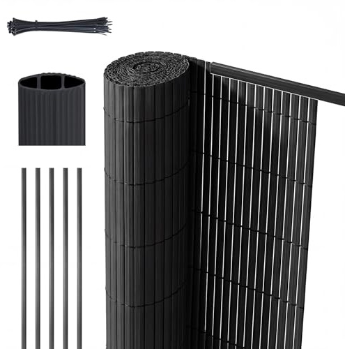 Sekey PVC Sichtschutzmatte mit Abdeckprofil & Kabelbindern - 100x400cm Doppelte Verstärkung Innen, Balkon Sichtschutz Sichtschutzzaun Windschutz Wasserdicht ohne Bohren für Balkon Garten, Anthrazit