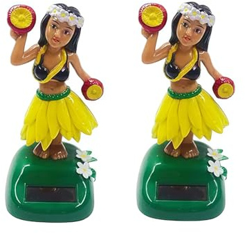 2Pcs Solar Powered Hula Girl Dancing Figures Decoration Swinging Hawaiian Girl Doll Car Dashboard Ornaments for Car Interior Home Party Decor Learning Education