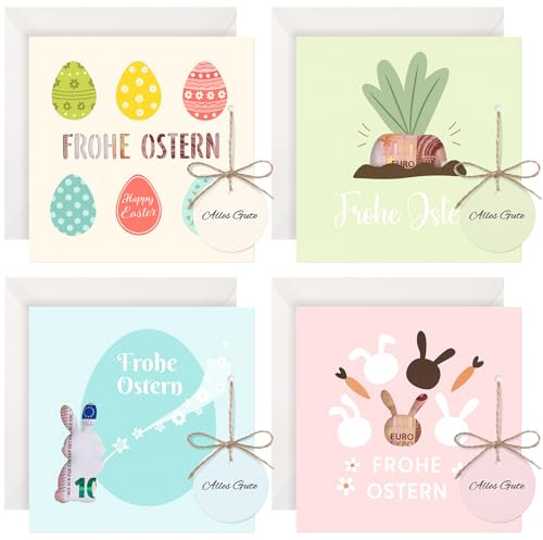 Tenare 4 Piezas Regalos de Pascua en Dinero Tarjetas de Pascua con Sobres Empaquetado Creativo para Regalos en Dinero con Diseño de Conejito de Pascua para Hombre Mujer(Multicolor)