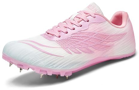 WESHIRUN Track and Field Shoes for Men Women 8 Spikes Boys and Girls Kids Running Racing Shoes Peach Pink