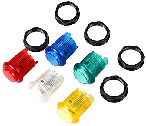 EG Starts 5X 30mm Arcade LED Lights Push Button Built-in Switch 5V Illuminated Buttons for Arcade Machine Games DIY Kit Parts Jamma Mame Raspberry Pi 1 2 3 ( Each Color of 1 Piece ) & 5 Colour