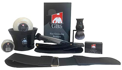 G.B.S Straight Razor Wet Shaving Kit - Classsic Shave Grooming Gift Set for Men - Includes: Straight Edge Razor, Shaving Brush, Alum Block, Shave Soap, Shave Mug Bowl,Sharpening Strop and Paste