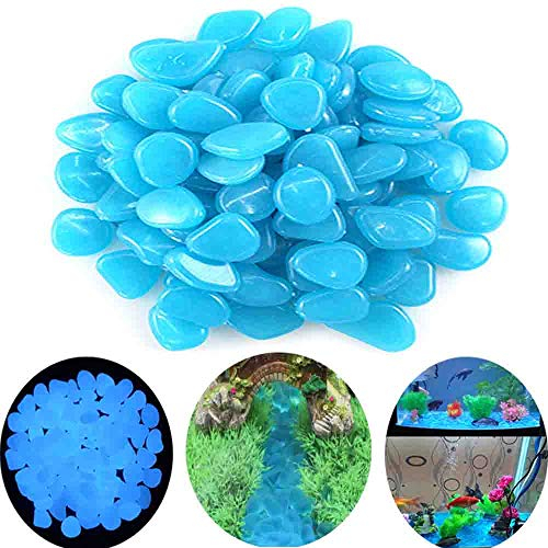 Anyasen 200 Stücke Leuchtsteine Outdoor leuchtende Steine leuchtsteine Kinder Leuchtende Kieselsteine Fluoreszierende Nachtleuchtend Steine für Aquarium Garten Kindergeburtstag Dekoration (Blau)